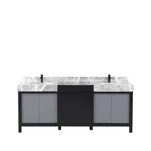 Zilara 80 in W x 22 in D Black and Grey Double Bath Vanity, Castle Grey Marble Top and Matte Black Faucet Set