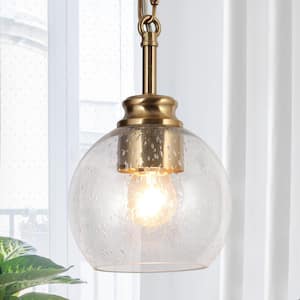 1-Light Black and Brass Modern Globe Pendant Light, Seeded Glass DIY Pendant Hanging Light, Farmhouse Island Chandelier