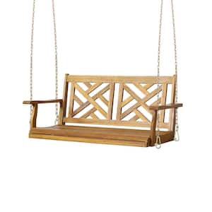 800 lbs. 2-Person Outdoor Acacia Wood Patio Swing Chair Heavy Duty Porch Swing Bench for Yard, Poolside, Teak