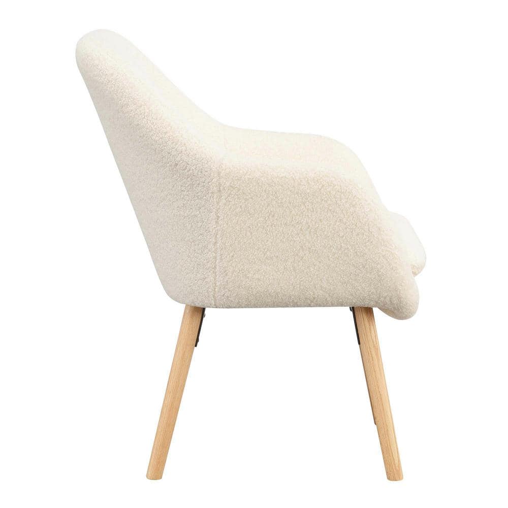 Sherpa Crème Cozy Accent Chair with Solid Red Oak Legs