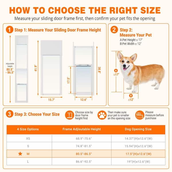 Dog Door for Sliding Glass Door Height Adjustable Pet Door 2-Piece Design Sliding Glass Dog Door 2 in. x 16 in. x 81 in.