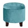 Homepop Teal Velvet Tufted Round Ottoman with Storage 18 in. H x 19 in ...