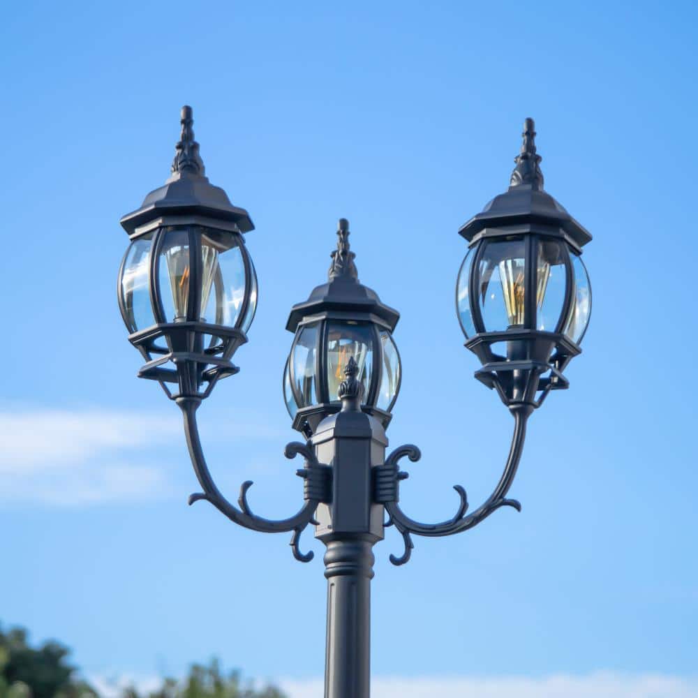 Black Cast Aluminum 3-Head Outdoor Post Light