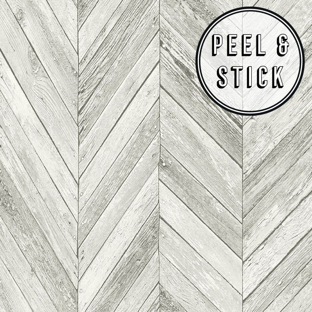 Transform Light Grey Herringbone Wood Peel and Stick Wallpaper