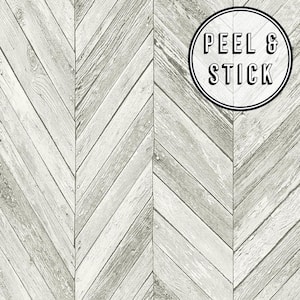 Herringbone Wood Light Grey Vinyl Peelable Roll (Covers 30.75 sq. ft.)