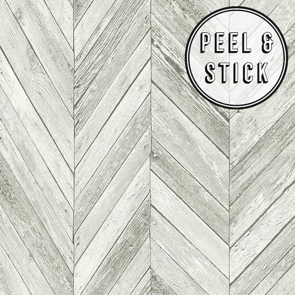 Unbranded Herringbone Wood Light Grey Vinyl Peelable Roll (Covers 30.75 sq. ft.)