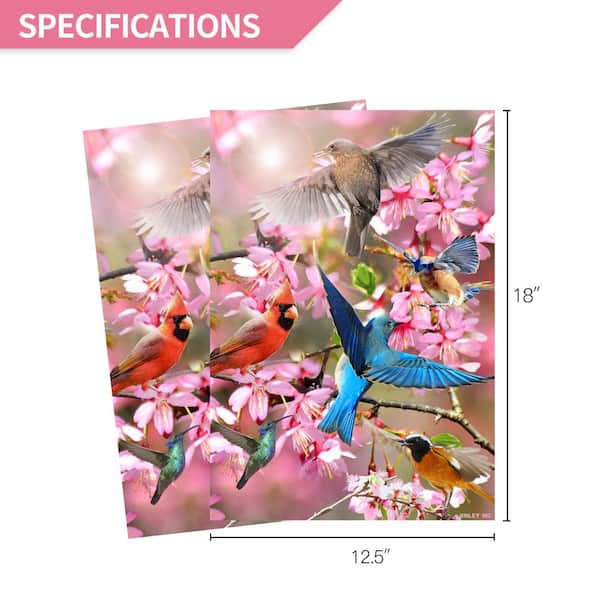 秋山花　「THE 3 BIRDS AND A FLAG」 ANLEY 18 in. x 12.5 in. Double Sided Four Seasons and Decorative