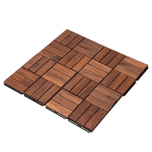 12 in. x 12 in. Interlocking Deck Tiles, Brown Checkered Pattern for Decks, Patios(20-Pack)