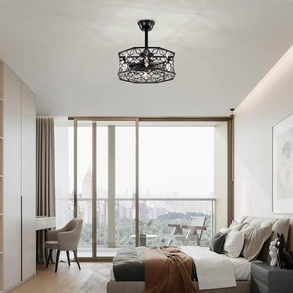 Heritage 12.1 in. 4-Light Outdoor Black Downrod Type Industrial Caged Ceiling Fan for Bedroom Downrod Included