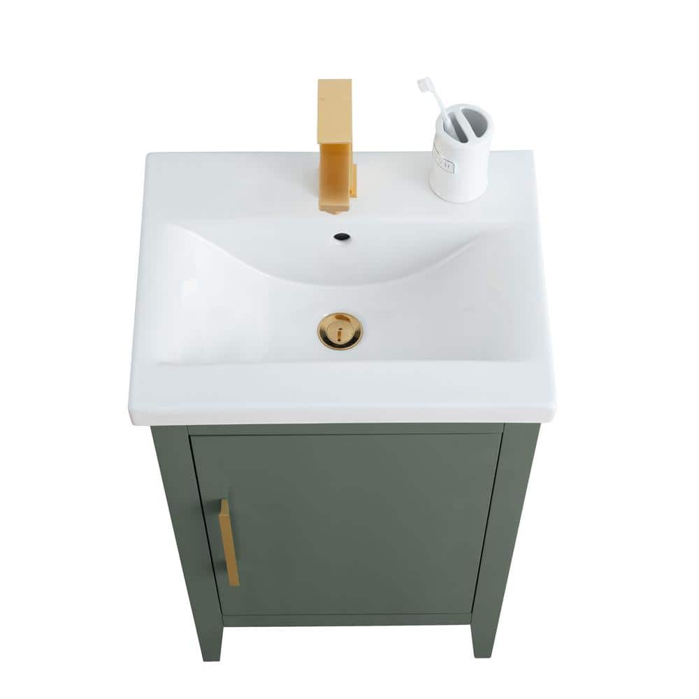 20'' Vintage Green Single Bathroom Vanity with Ceramic Top