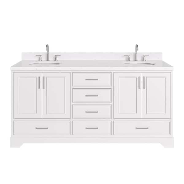 Stafford 72 in. W x 22 in. D x 36 in. H Double Sink Freestanding Bath Vanity in White with Carrara White Quartz Top