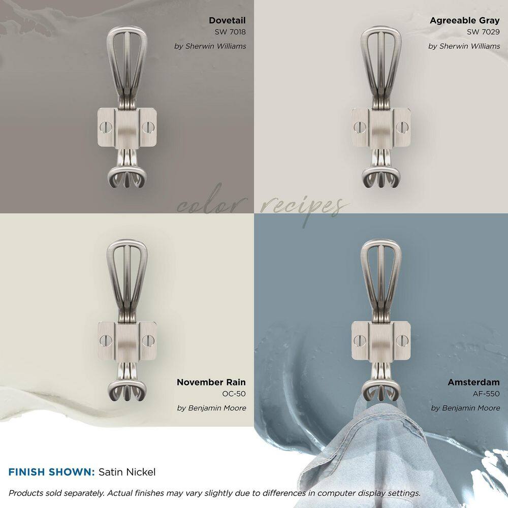 Satin Nickel Double Prong Decorative Wall Hook