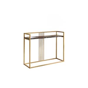 SignatureHome Zen 40 in. L Gold Finish Rectangle Top Marble Console Table Frame Metal Tube