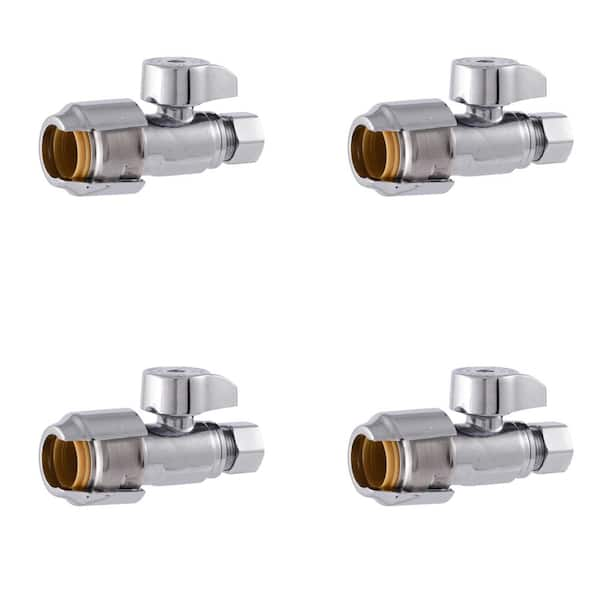 Max 1/2 in. Push-to-Connect x 3/8 in. OD Compression Chrome-Plated Brass Quarter-Turn Straight Stop Valve (4-Pack)