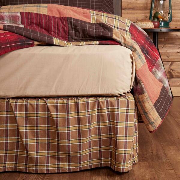 Vhc Brands Wyatt 16 In Moss Green Khaki Black Plaid King Bed Skirt The Home Depot