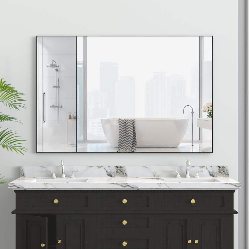 48 in. W x 32 in. H Rectangular Black Aluminum Frame Wall Mounted Bathroom 