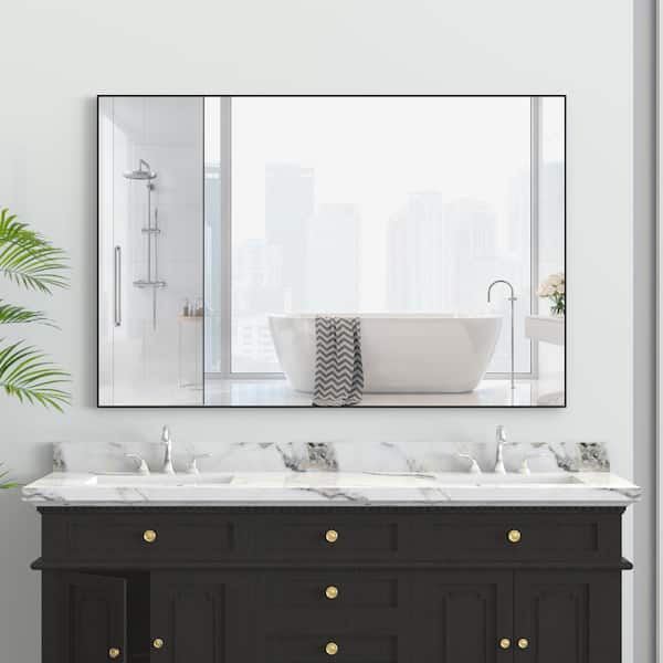 Unbranded 48 in. W x 32 in. H Rectangular Black Aluminum Frame Wall Mounted Bathroom Vanity Mirror