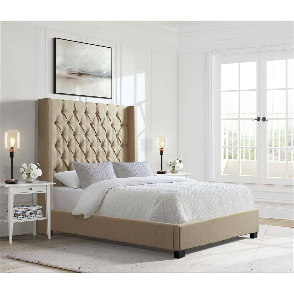 Arden King Beige Tufted Upholstered Wood Frame Bed