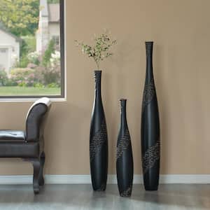 Brown with Cobbled Stone Pattern, Contemporary Bottle Shape Decorative Floor Vase (Set of 3)