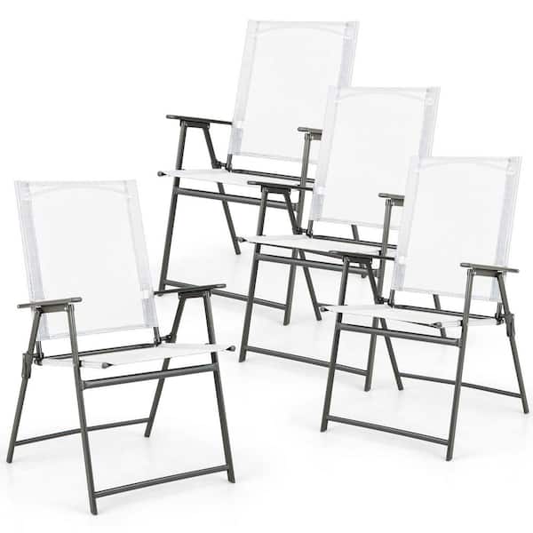 Costway 4-Pieces Patio Folding Portable Outdoor Dining Chairs Metal Frame Armrests Garden White