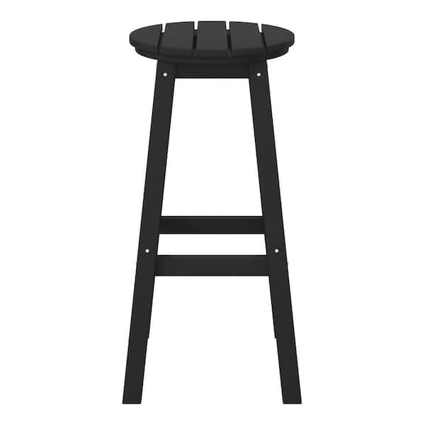 Laguna 29 in. HDPE Plastic All Weather Backless Round Seat Bar Height Outdoor Bar Stool in, Black