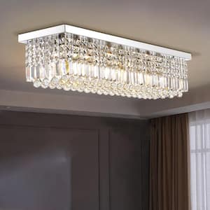 40 in. Modern 8 Light Chrome Rectangle Crystal Ceiling Light Fixture Flush Mount Light Chandelier