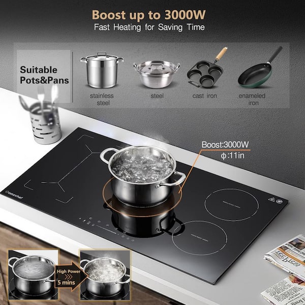 36 in. 5-Elements Induction Cooktop Smooth Top with 9-Power Level and Touch Control, Timer, Safety Lock, 240V in Black