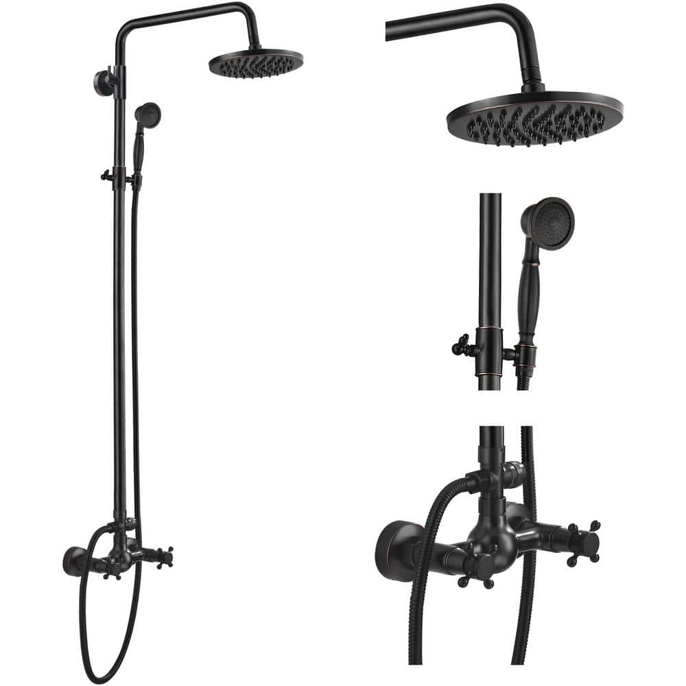 2-Handles Wall Mount Shower Faucet Set Oil Rubbed Bronze with Hand Shower 1
