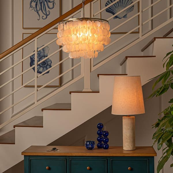 ALOA DECOR 3-Lights Unique Antique Bronze Tiered Capiz Chandelier