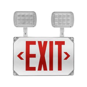 ECL5 Series 25-Watt Equivalent Integrated LED Outdoor White Exit Sign with Adjustable Light Heads, Red Lettering