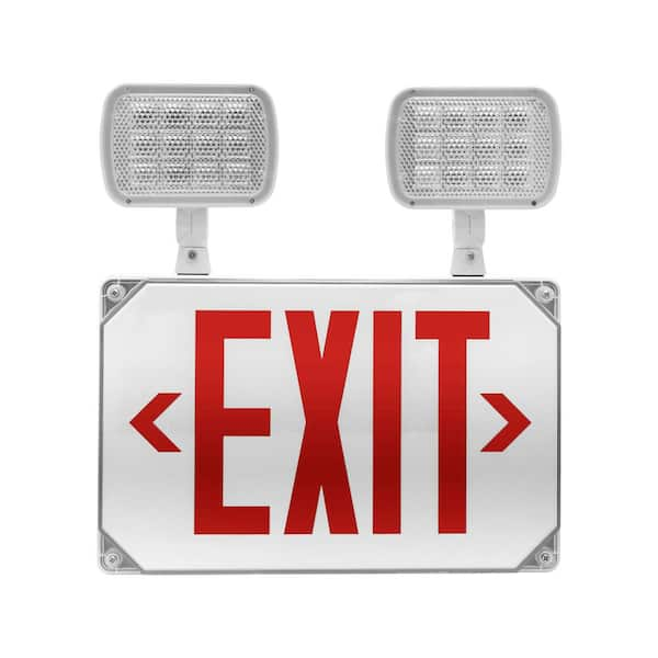 ECL5 Series 25-Watt Equivalent Integrated LED Outdoor White Exit Sign with Adjustable Light Heads, Red Lettering