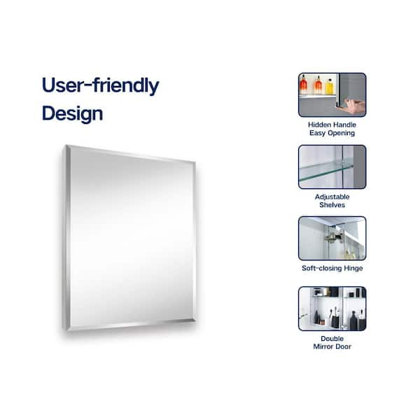 24 in. W x 30 in. H Silver Wall-Mounted/Recessed Mounted Medicine Cabinet with Mirror Bathroom Large Storage