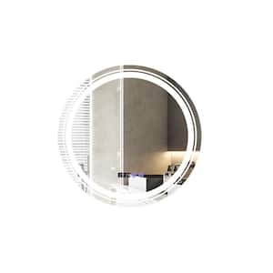 23.5 in. W x 23.5 in. H Round LED Bathroom Makeup Mirror Time and Temperature Display Silver and White Tabletop