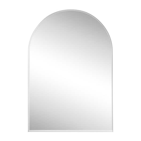 Elodie 28 in. W x 40 in. H Large Arched Metal Framed Wall Mounted Mirror, Nickel
