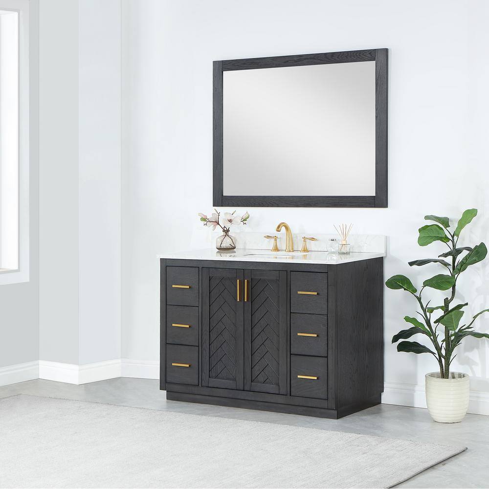 Ivy 48" Rectangular Dark Wood Bathroom Wall Mirror