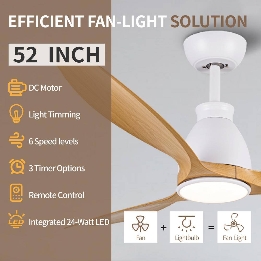 52'' White and Brown LED Ceiling Fan with Remote