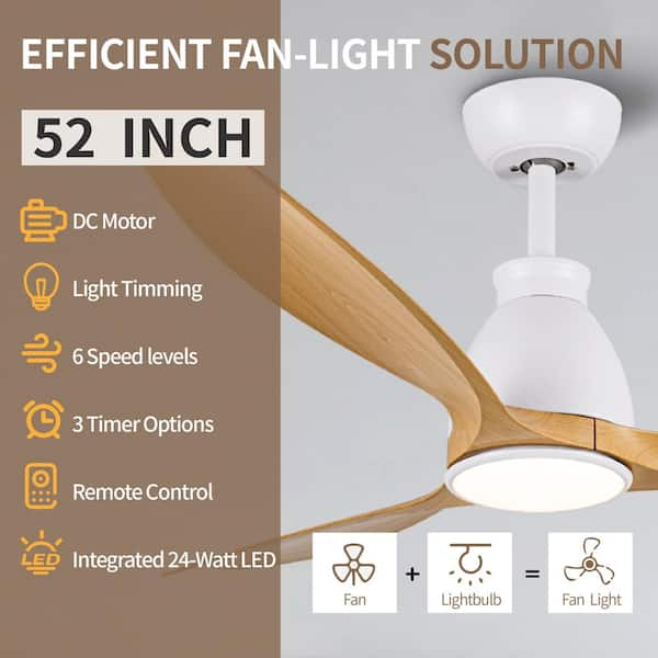 PUDO 52 in. Integrated LED Indoor White Ceiling Fan Lighting with 