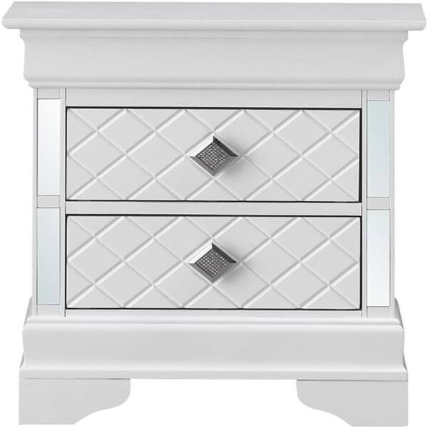 White Finish, 2 Drawers Nightstand