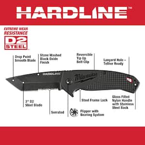 3 in. Hardline D2 Steel Serrated Blade Pocket Folding Knife & 2.5 in Hardline D2 Steel Smooth Blade Pocket Folding Knife
