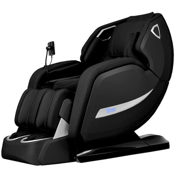 Advent Series Black Faux Leather Reclining 4D Massage Chair, Spinning Calf Roller, Heated Lumbar, Extended SL Rail Track