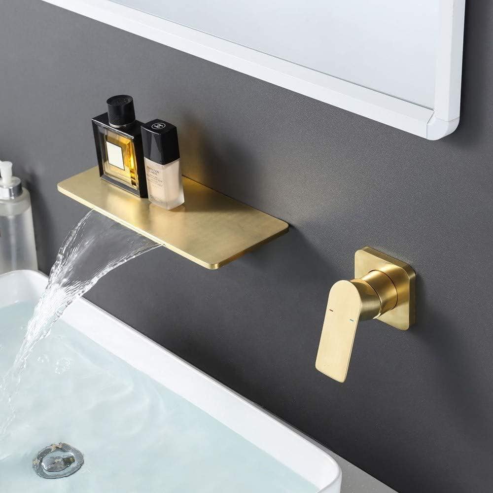 Brushed Gold Wall-Mounted Waterfall Bathroom Faucet
