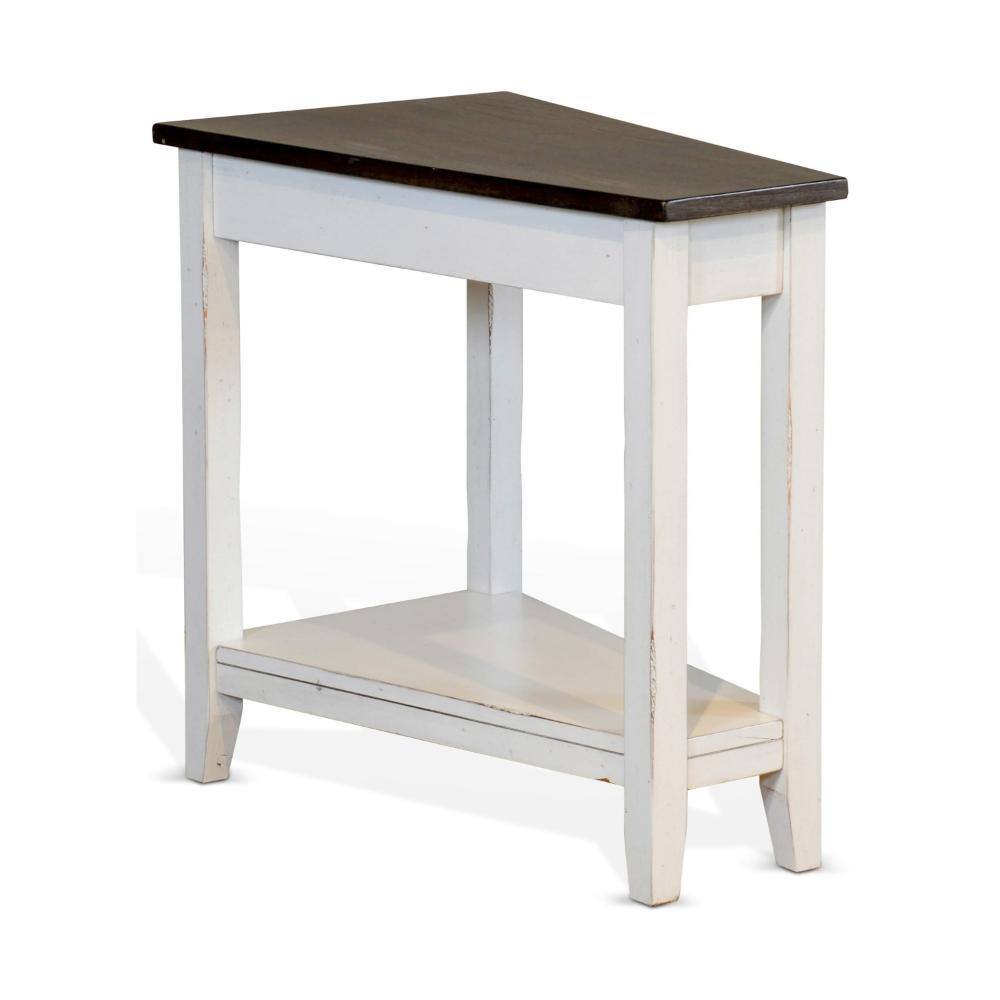 24 in. White and Brown Rectangle Wood End Table with Shelf
