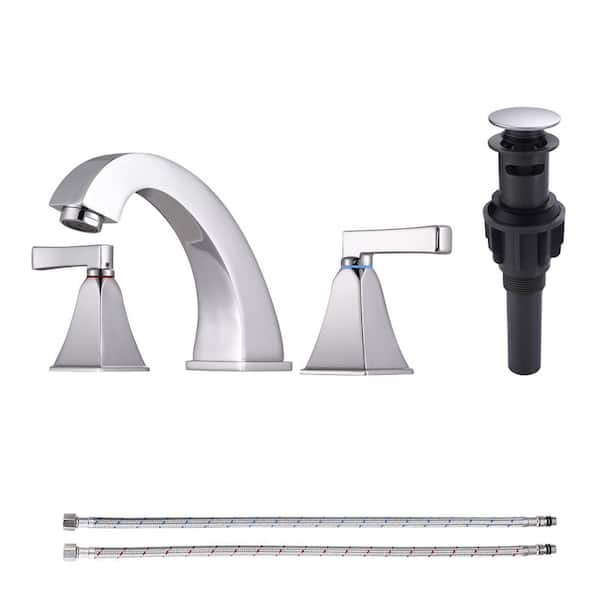 VEVETTA 8 in. Widespread Double Handle Bathroom Faucet with Pop-Up Drain in Polished Chrome