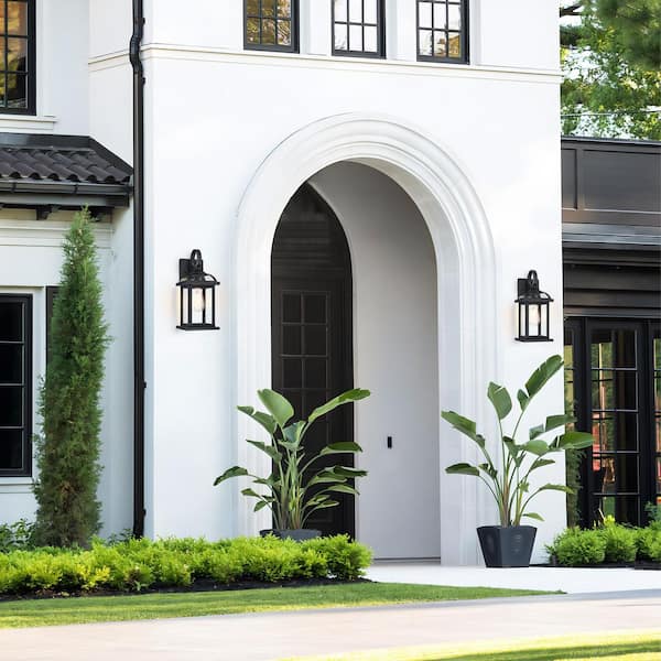 14.8 in. Black Outdoor Hardwired Wall Lantern Sconce with Clear Glass(2-Pack）