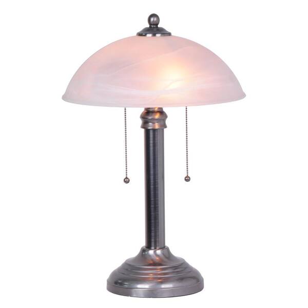 Normande Lighting 21 in. Brushed Steel Dual Switch Table Lamp with Frosted Glass Shade