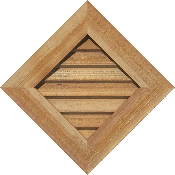 Ekena Millwork 18.375" x 18.375" Diamond Rough Sawn Western Red Cedar Wood Paintable Gable Louver Vent Non-Functional