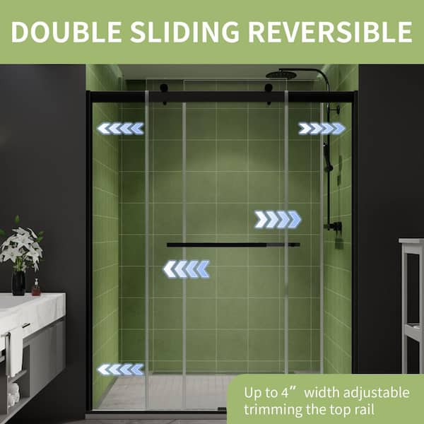 60 in. W x 74 in. H Framed Sliding Shower Door Alcove Bath Door with 5/16 in. (8 mm) Clear Glass in Matte Black