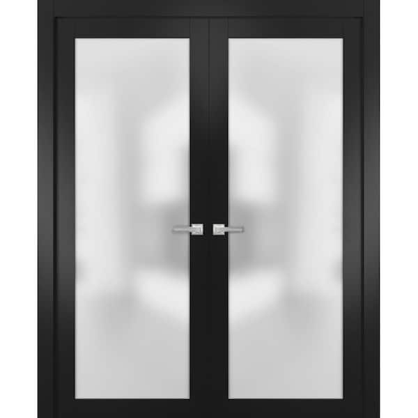 2102 72 in. x 84 in. Single Panel Black Finished Pine Wood Interior Door Slab with Hardware