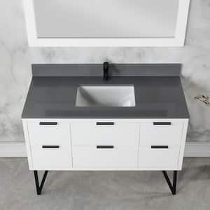 Helios 48 in. W x 22 in. D x 34 in. H Single Sink Bath Vanity in White with Gray Composite Stone Top and Mirror