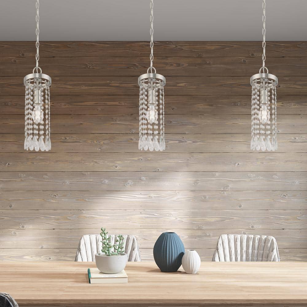 Elizabeth Brushed Nickel Mini Pendant with Clear Crystal Frills